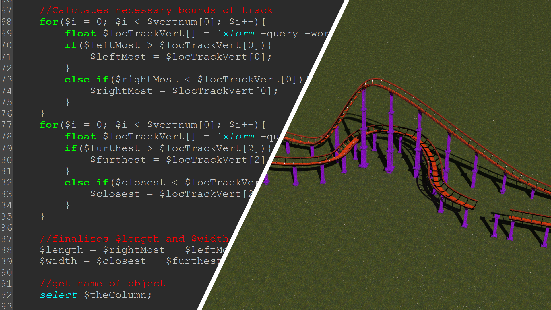 Rollercoaster render with code